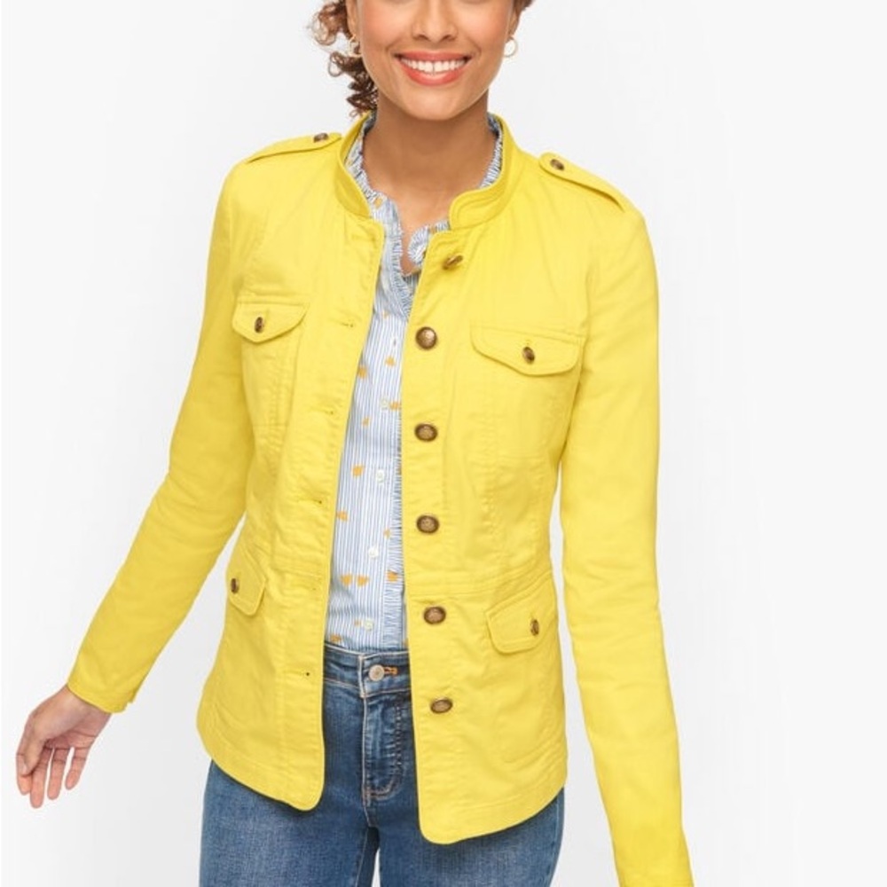Talbots Yellow Utility Jacket Twill Button Womens Size 12P